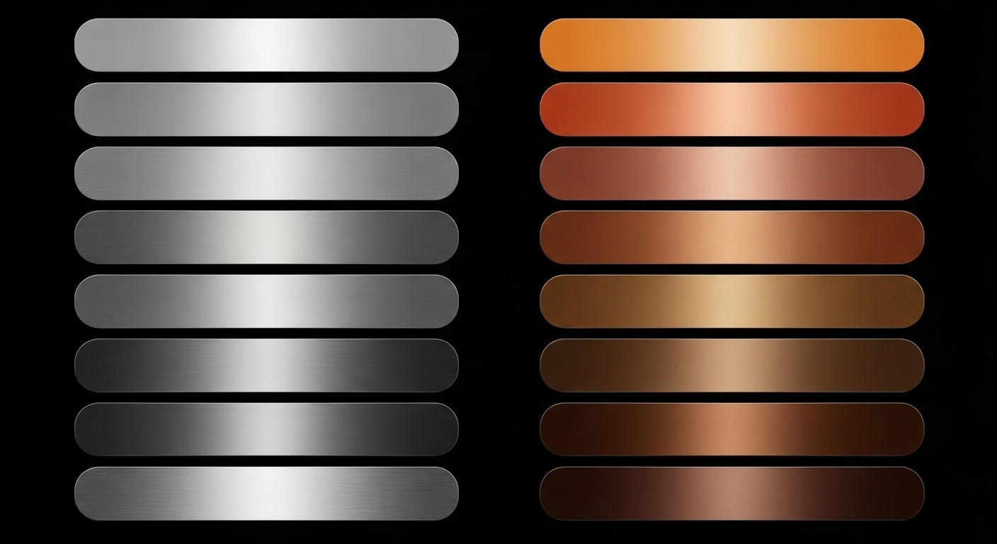 Silver Color Variations Metallic Gradient Swatches: Silver and Copper Color Palette