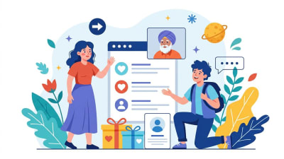 Social Network & User Profiles Connecting Online Community Illustration