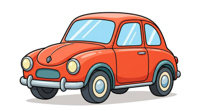 Cute Red Cartoon Car Vector - Classic Vintage Style Illustration