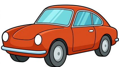 Cute Orange Vintage Car Vector Icon - Classic Cartoon Auto Illustration