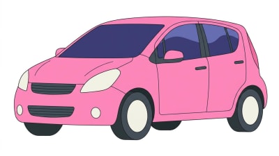 Bright Pink Cartoon Car Vector Cute Hatchback Vehicle Illustration