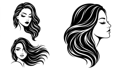 Elegant Woman Hair Styles Vector Art - Beauty Salon Logos & Icons
