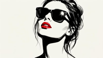 Stylish Woman with Red Lips & Sunglasses - Chic Fashion Vector Art