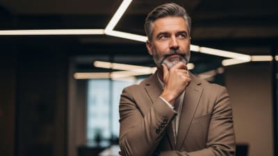 Confident Mature Businessman Thinking in Modern Office