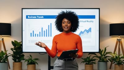 Dynamic Businesswoman Presents Growth Trends