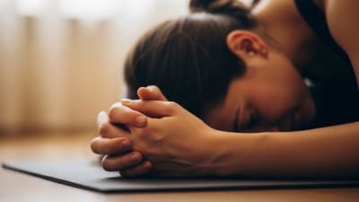 Serene Woman Resting on Yoga Mat