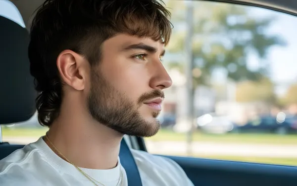 A stock photo featuring the man in car, looking thoughtfully out the window, perfect for conveying a sense of contemplation and travel.