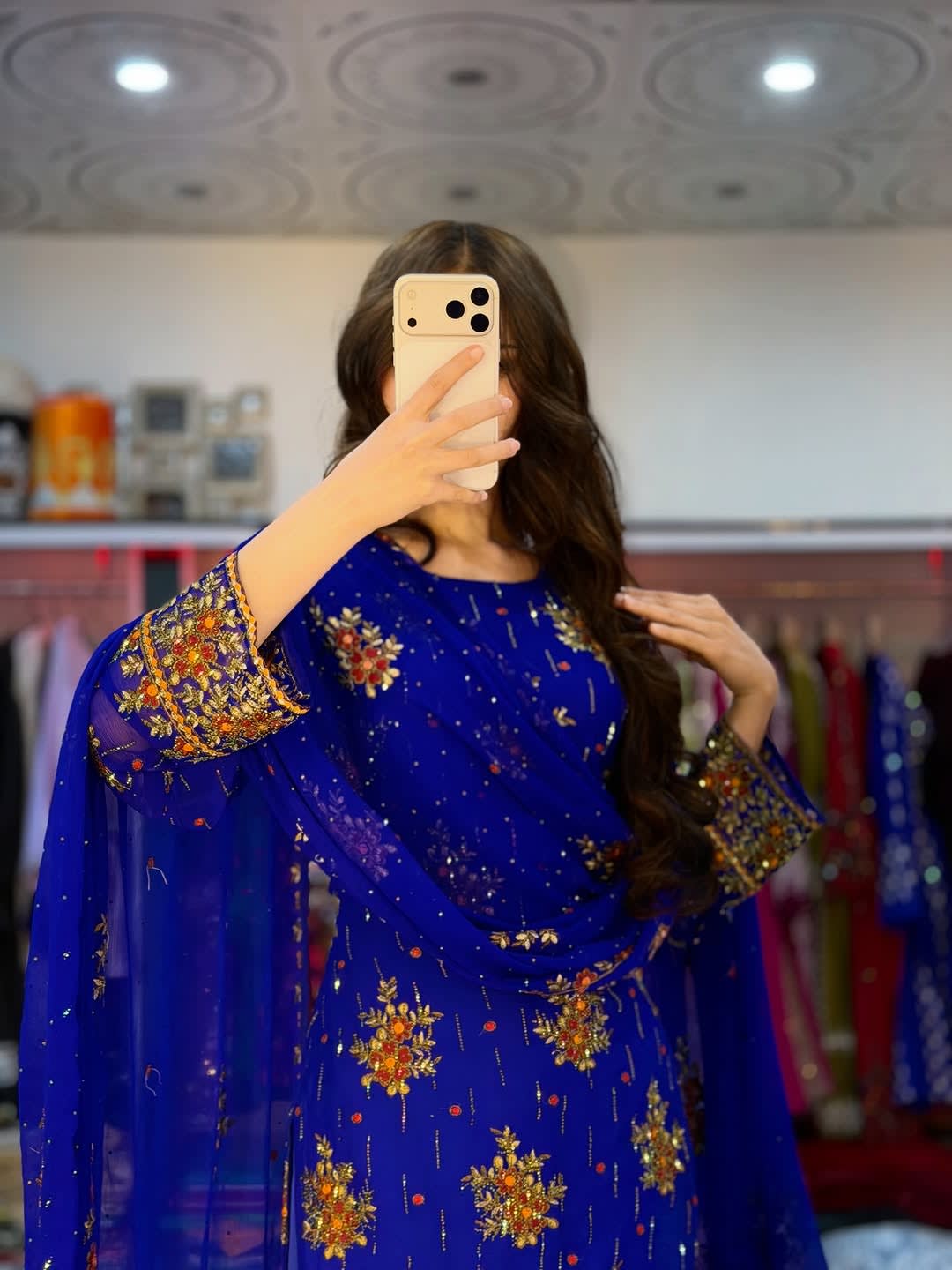 ست لباس هزارگی آبی سلطنتی با گلدوزی - 4