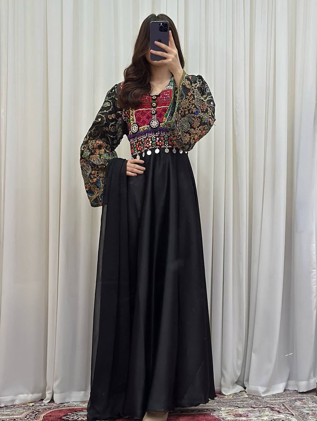 black afghani dress Afghan Kuchi Velvet Dress: Dori Embroidery, Traditional Ethnic Wear