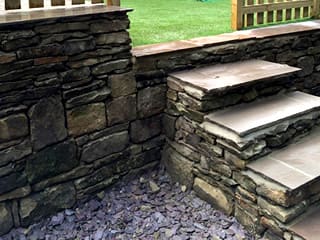 A tiered brick wall with steps