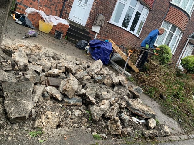 Broken rocks being dug up