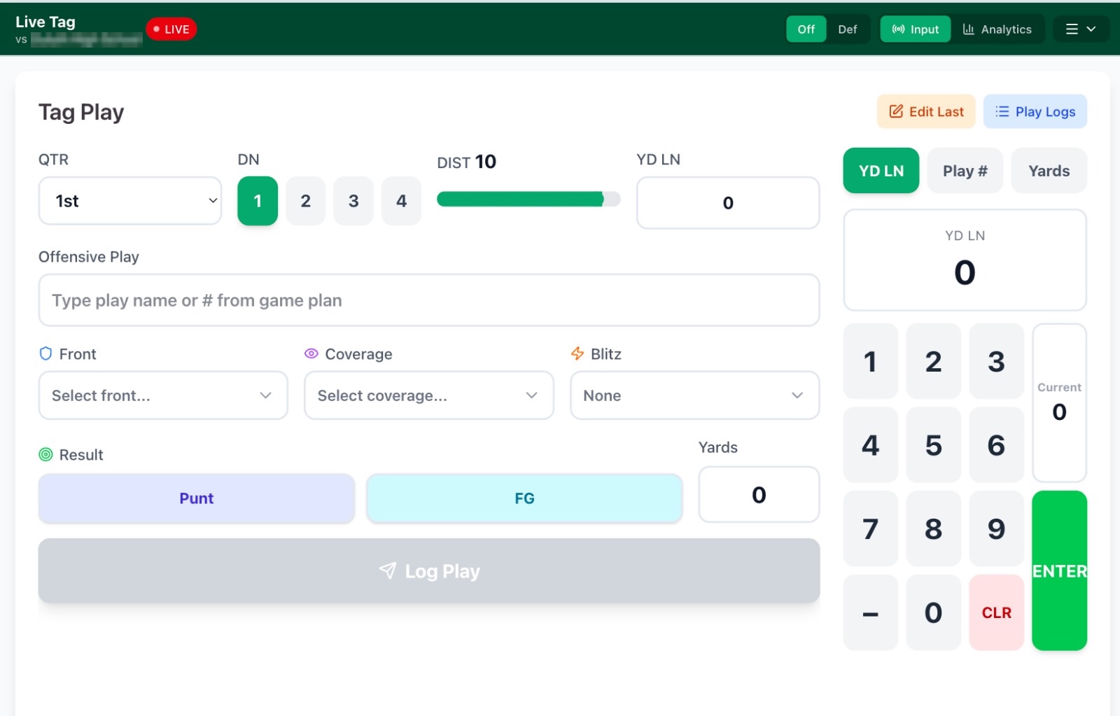In-Game Analytics Input View