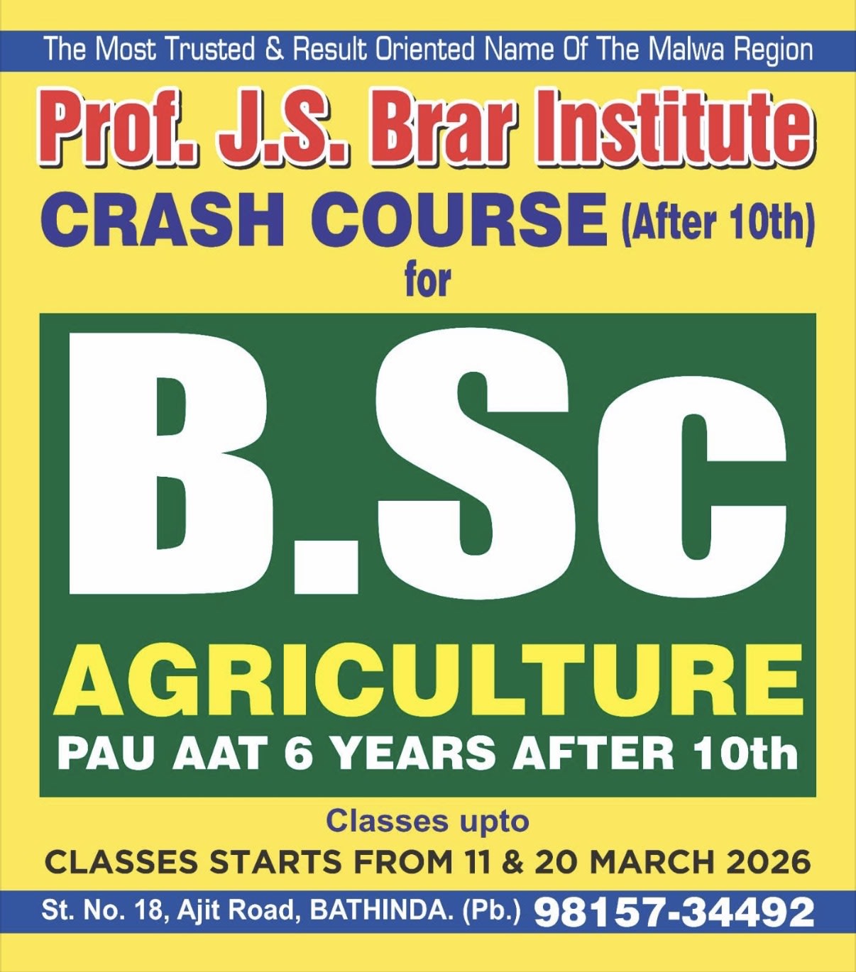 Bsc Agriculture PAU ATT in Bathinda, Punjab, India, Punjab | PunjabsList