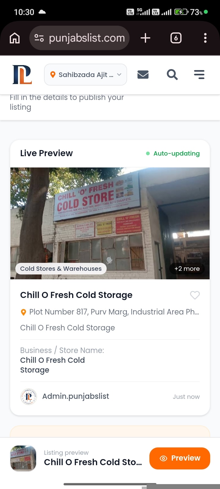 Chill O Fresh Cold Storage  in Plot Number 817, Purv Marg, Industrial Area Phase II, Chandigarh, 160002, Punjab | PunjabsList
