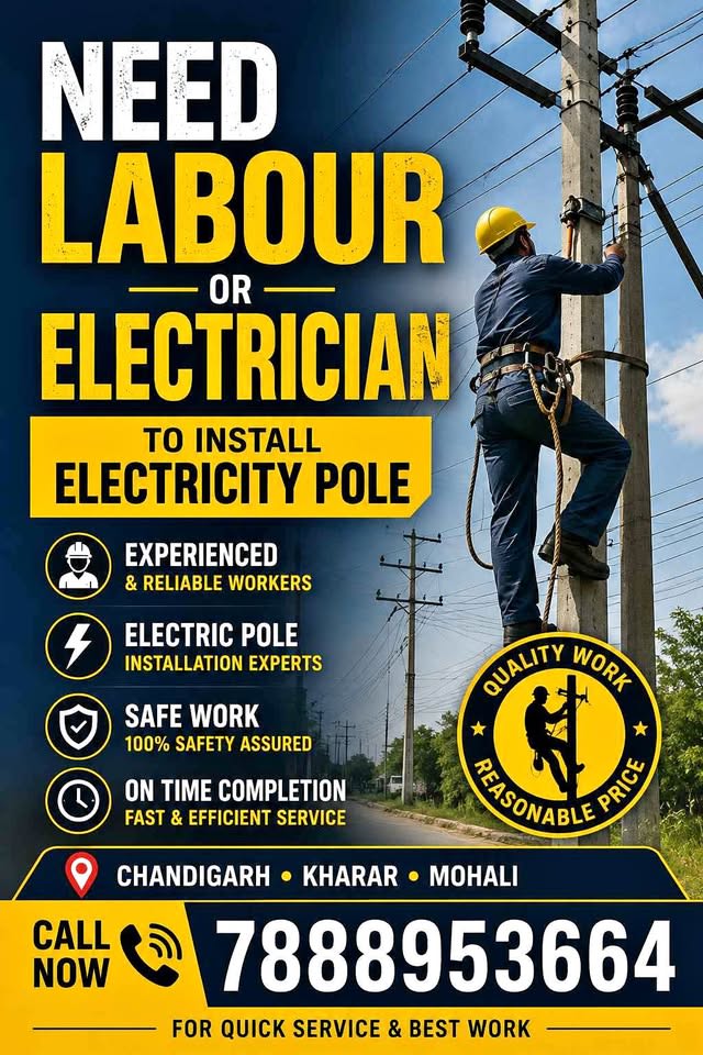 Need Labour for Installation of electrical pole. in Chandigarh, India, Punjab | PunjabsList