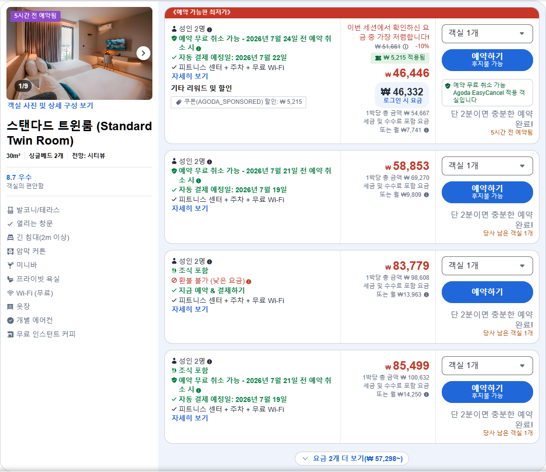 스탠다드 트윈룸 (Standard Twin Room)