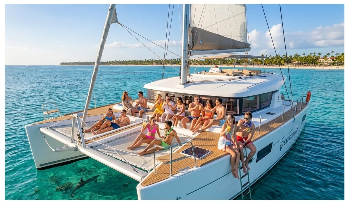 Group enjoying a catamaran excursion in Punta Cana