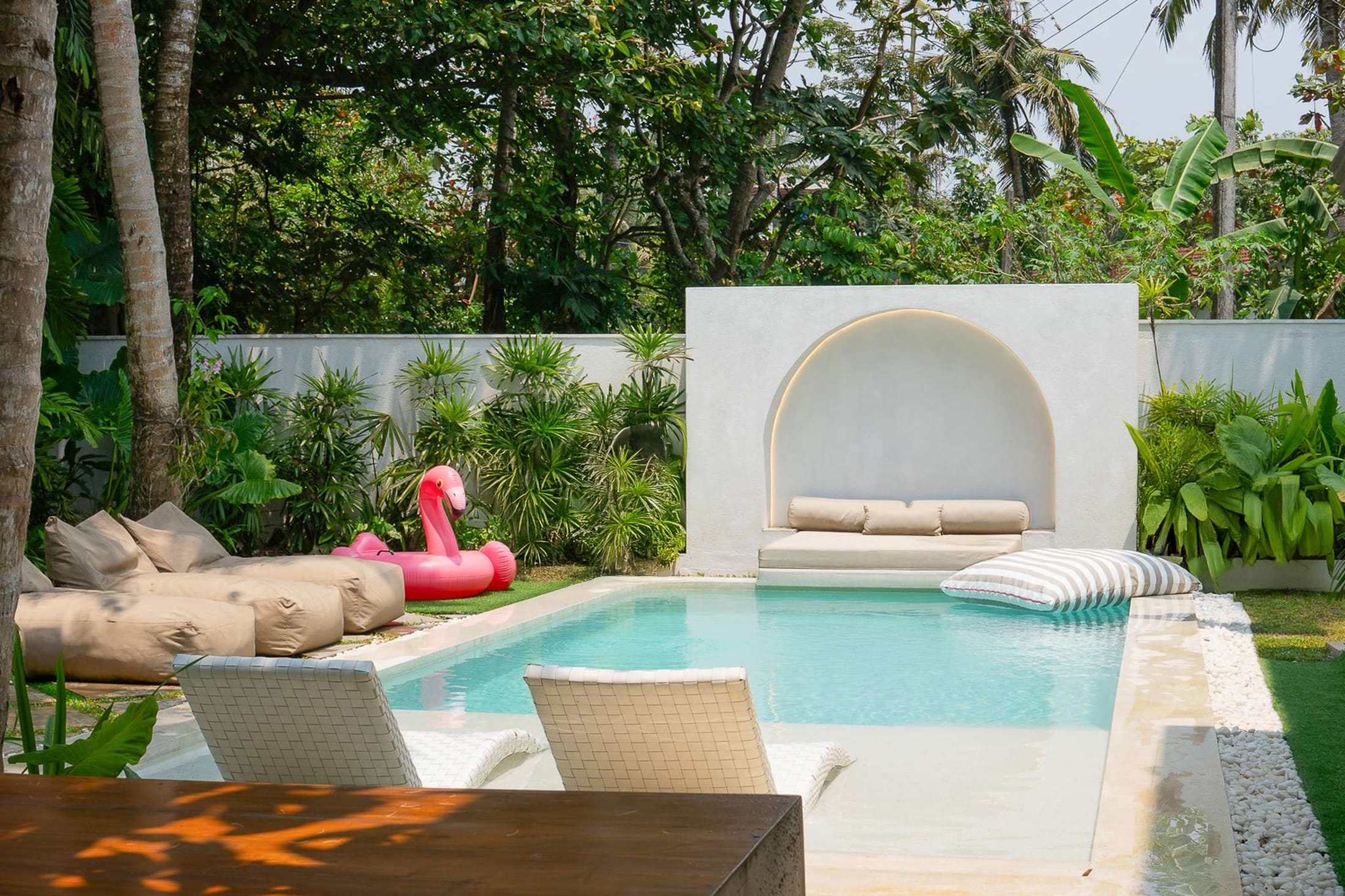 Private villa pool on Sri Lanka's south coast at dusk