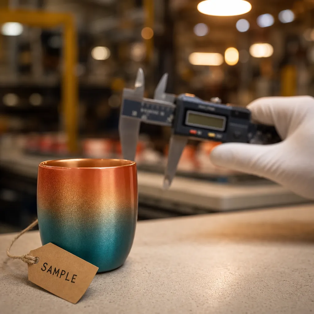 Sample cup inspection at factory quality station