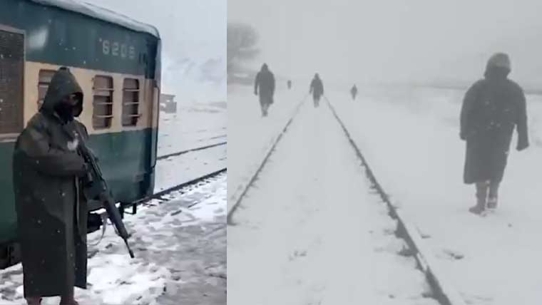 بلوچستان: سخت موسم اور کٹھن حالات میں مسافر و ریلوے ٹریک کی سیکورٹی پر مامور پاک فوج کے جوان قوم کا حقیقی فخر