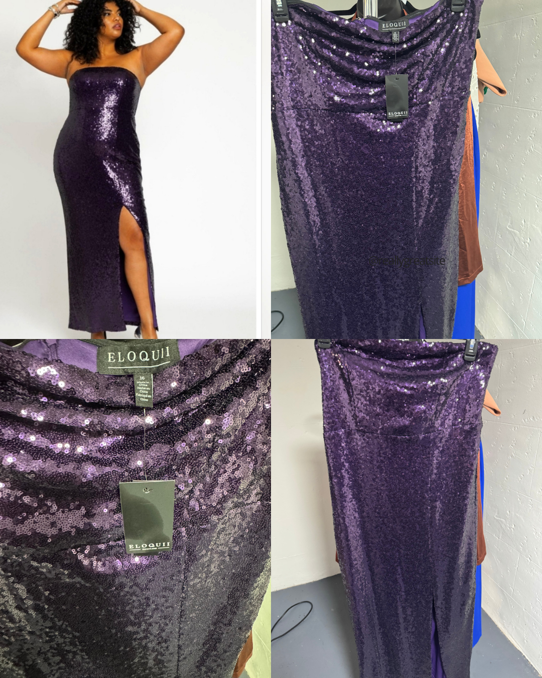 Eloquii Women's Plus Size Sequin Gown with Slit, Size: 16 Plus Size