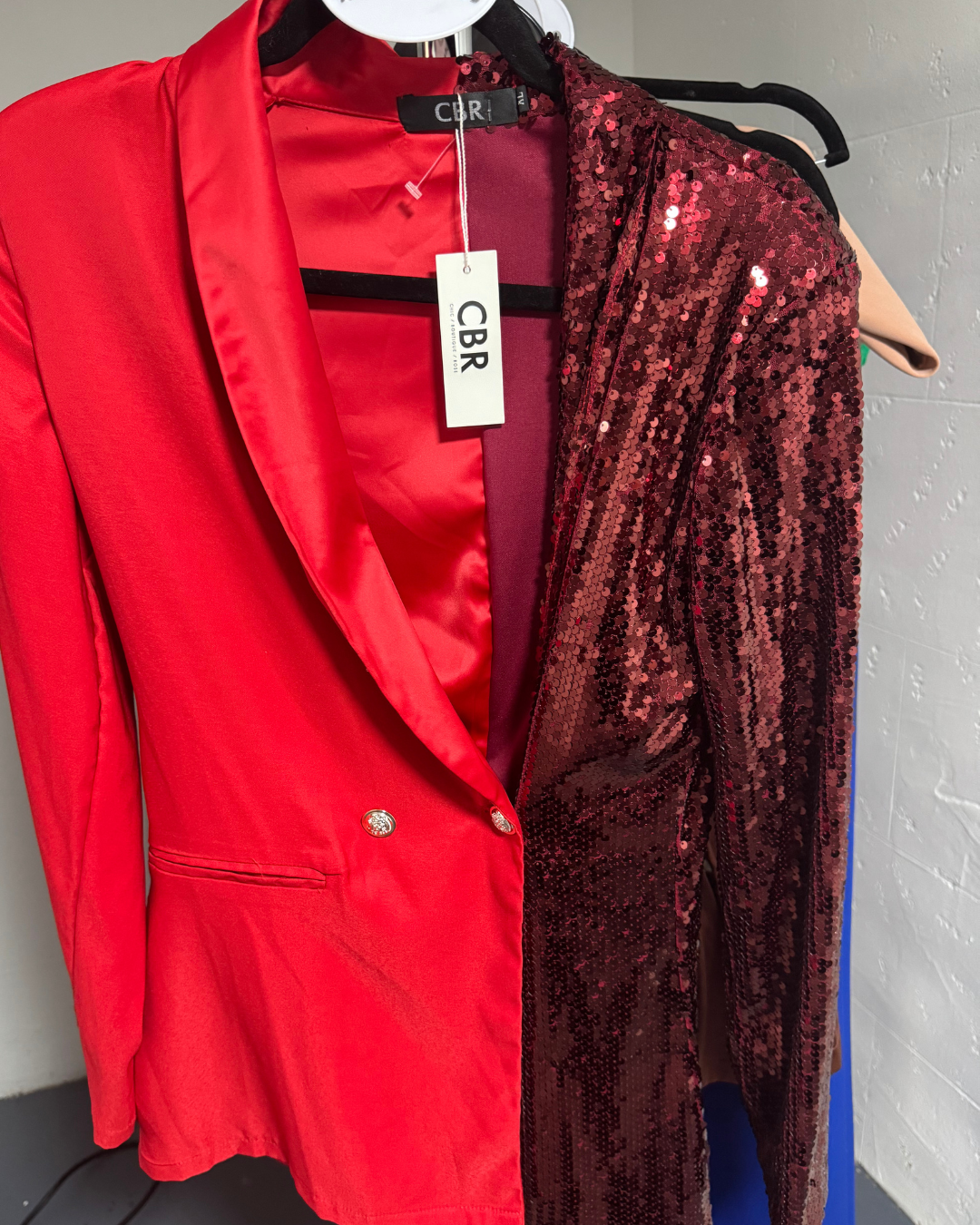 CBR Women's Blazer| Half Red and Half Sequin - Size: XL