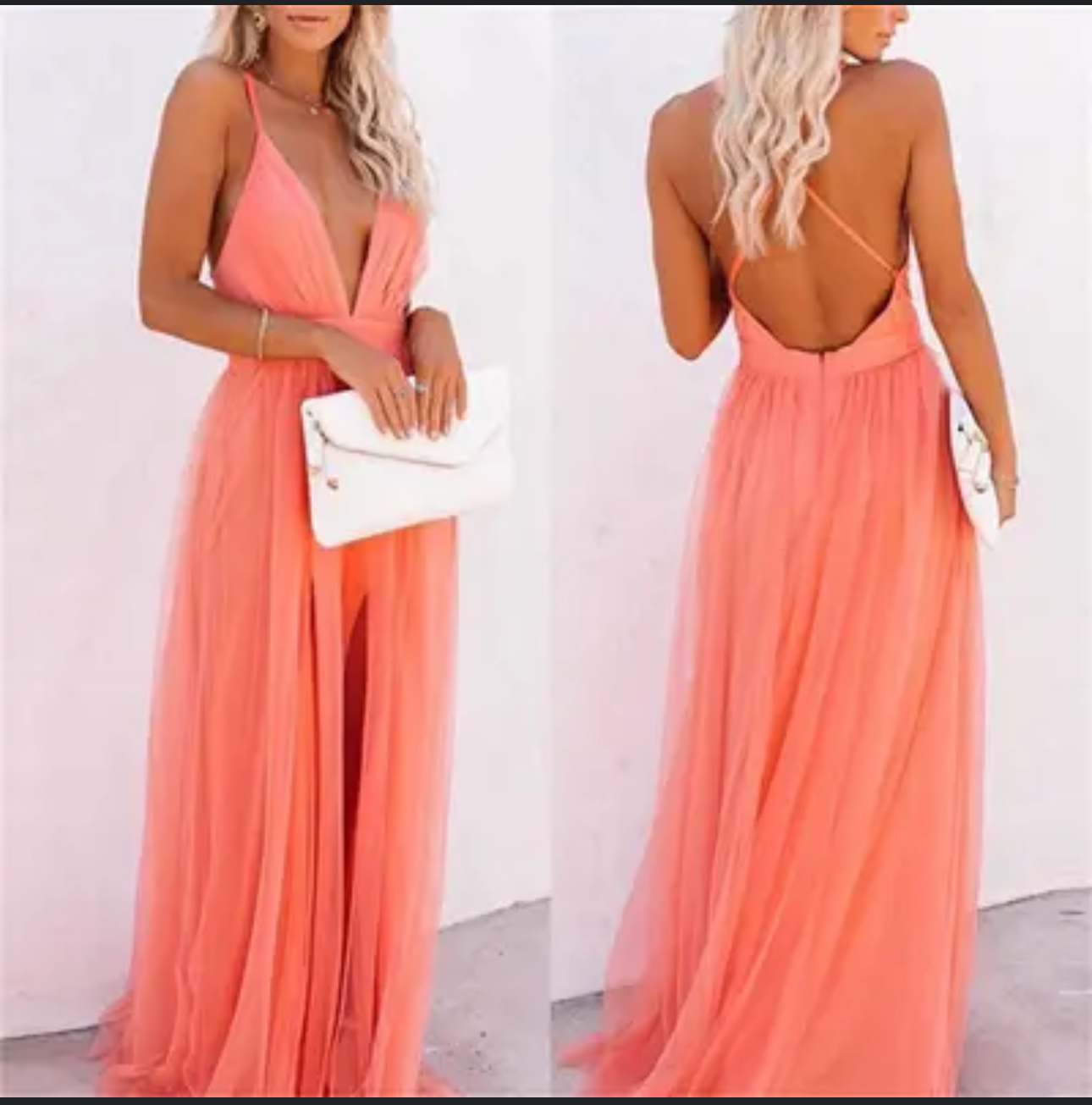 LUXXEL Mesh Tulle Apricot Dress - Size: Small