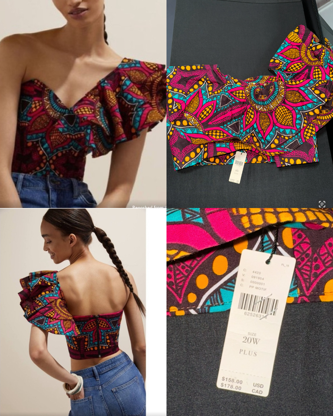 Anthropologie Ruffled One Shoulder Crop - Size: 20 W Plus Size