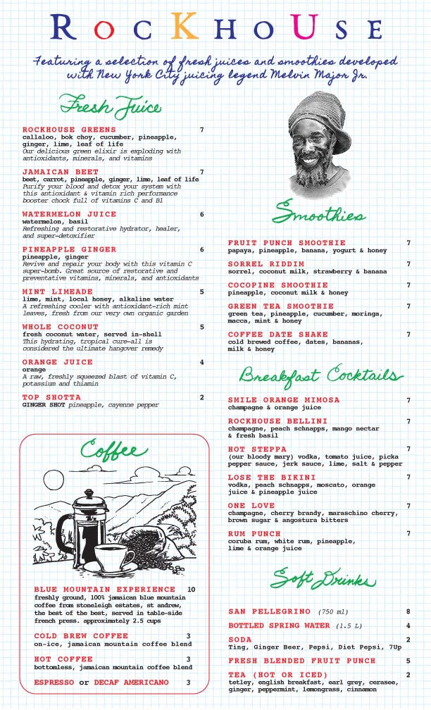Rockhouse Juice Bar Menu