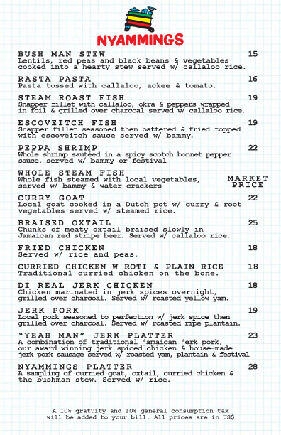 Rockhouse Pushcart Menu