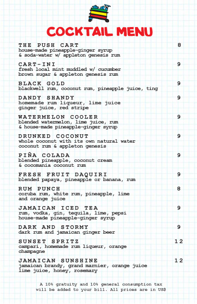 Rockhouse Pushcart Menu