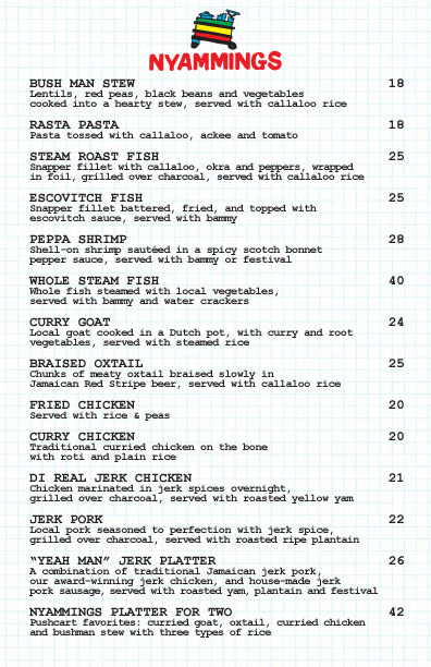 Rockhouse Pushcart Menu