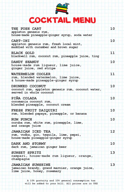 Rockhouse Pushcart Menu