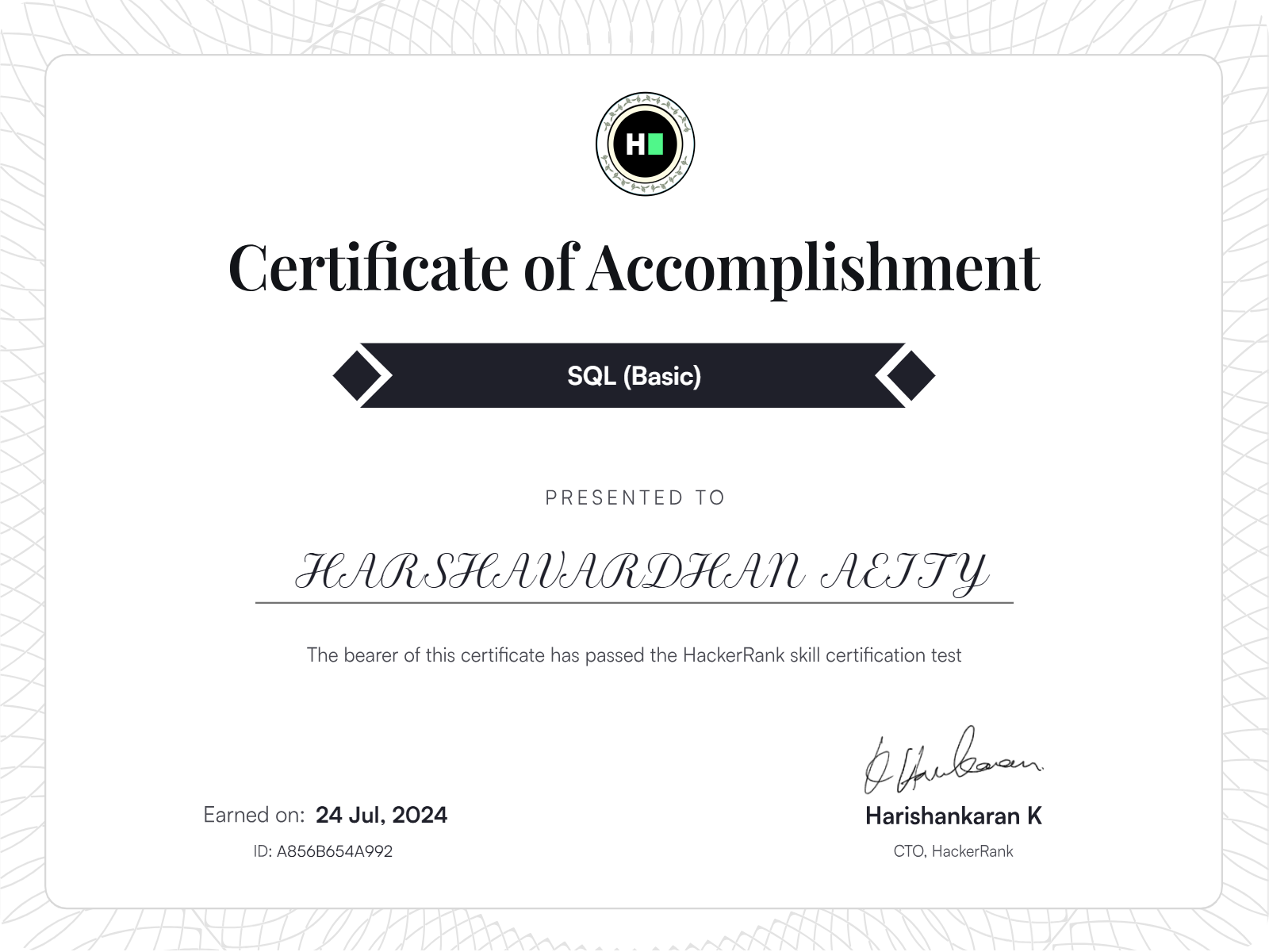 Hacker Rank Certificate