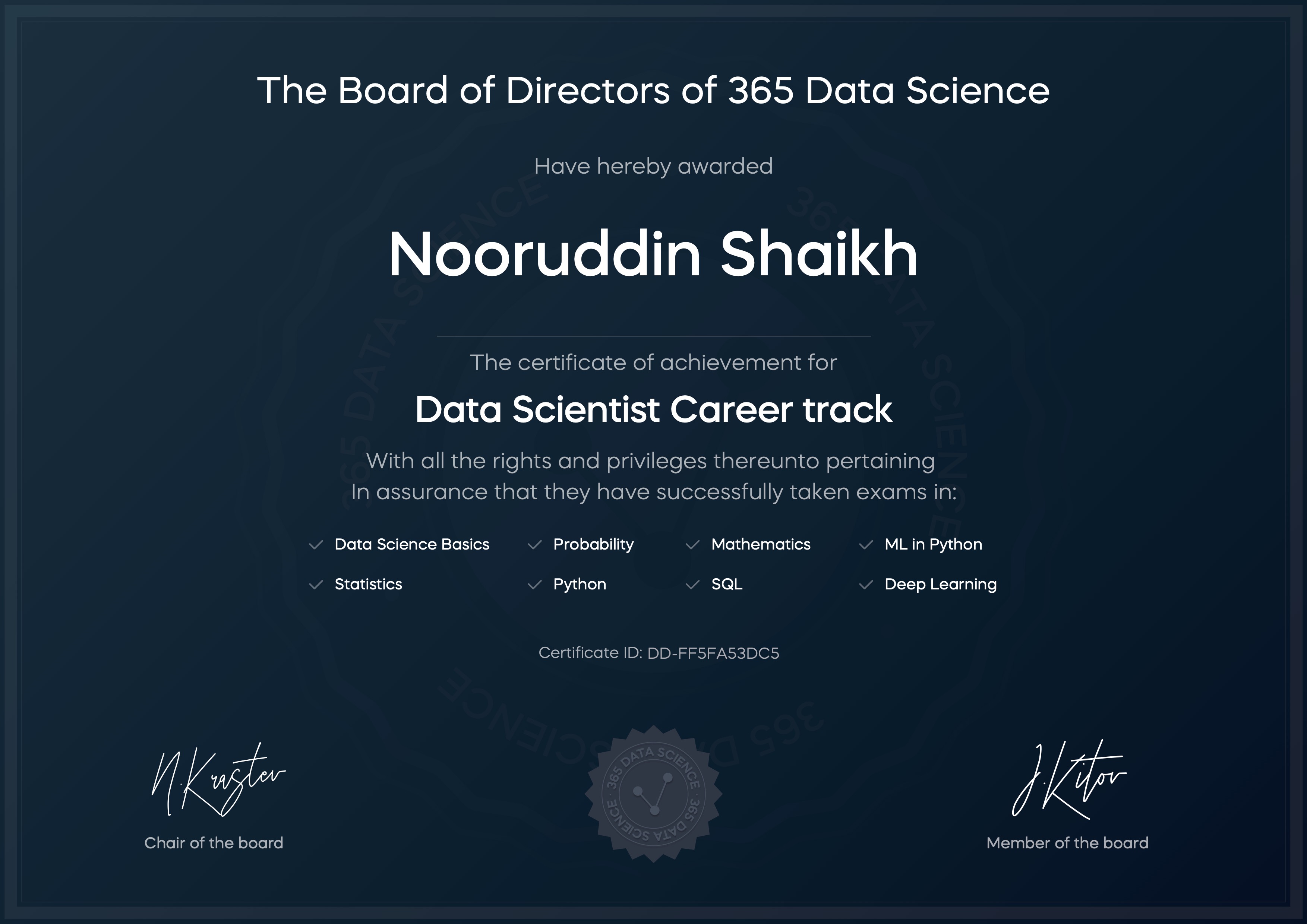 Data Science Certificate by 365DataScience