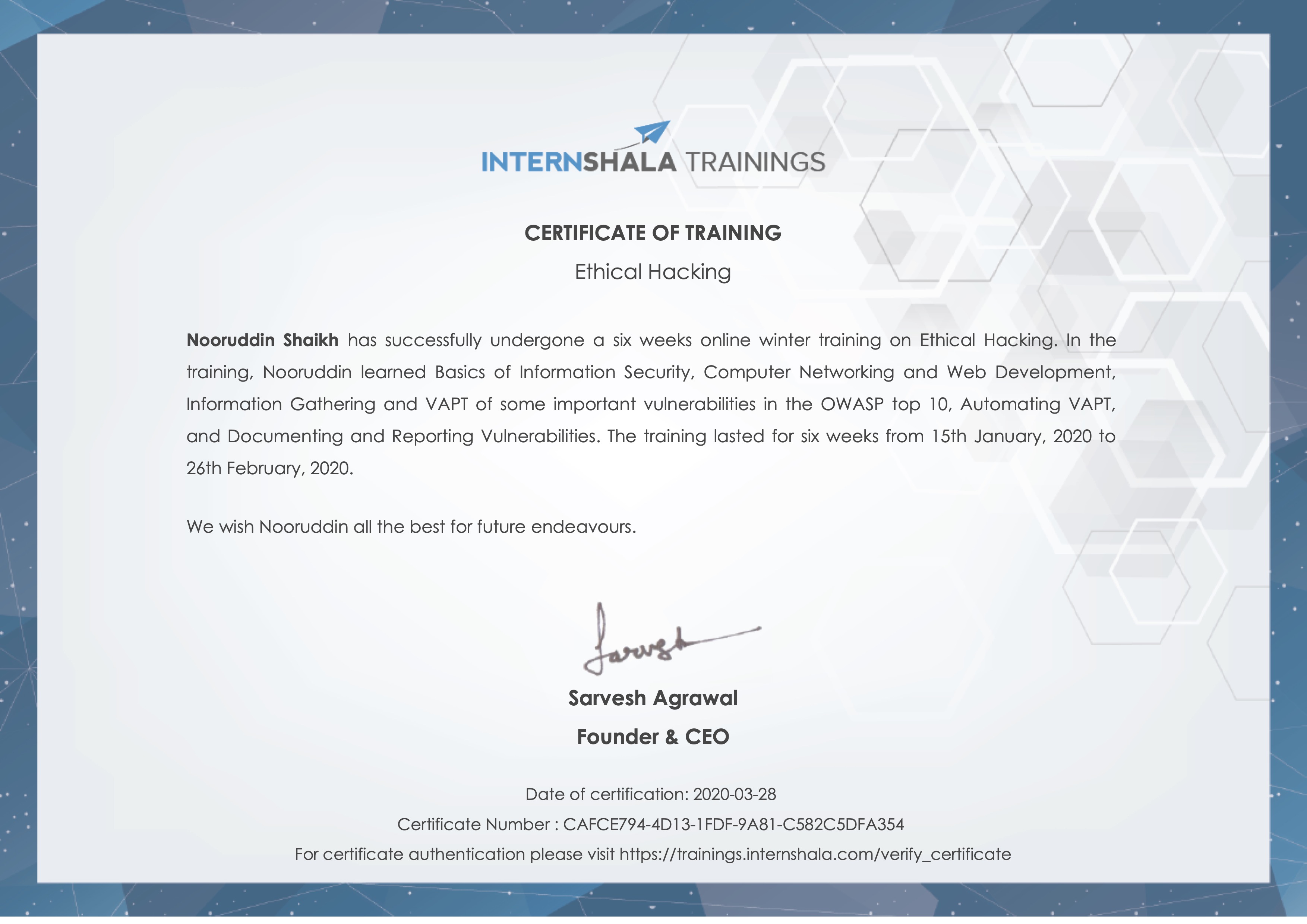 Ethical Hacking by Internshala