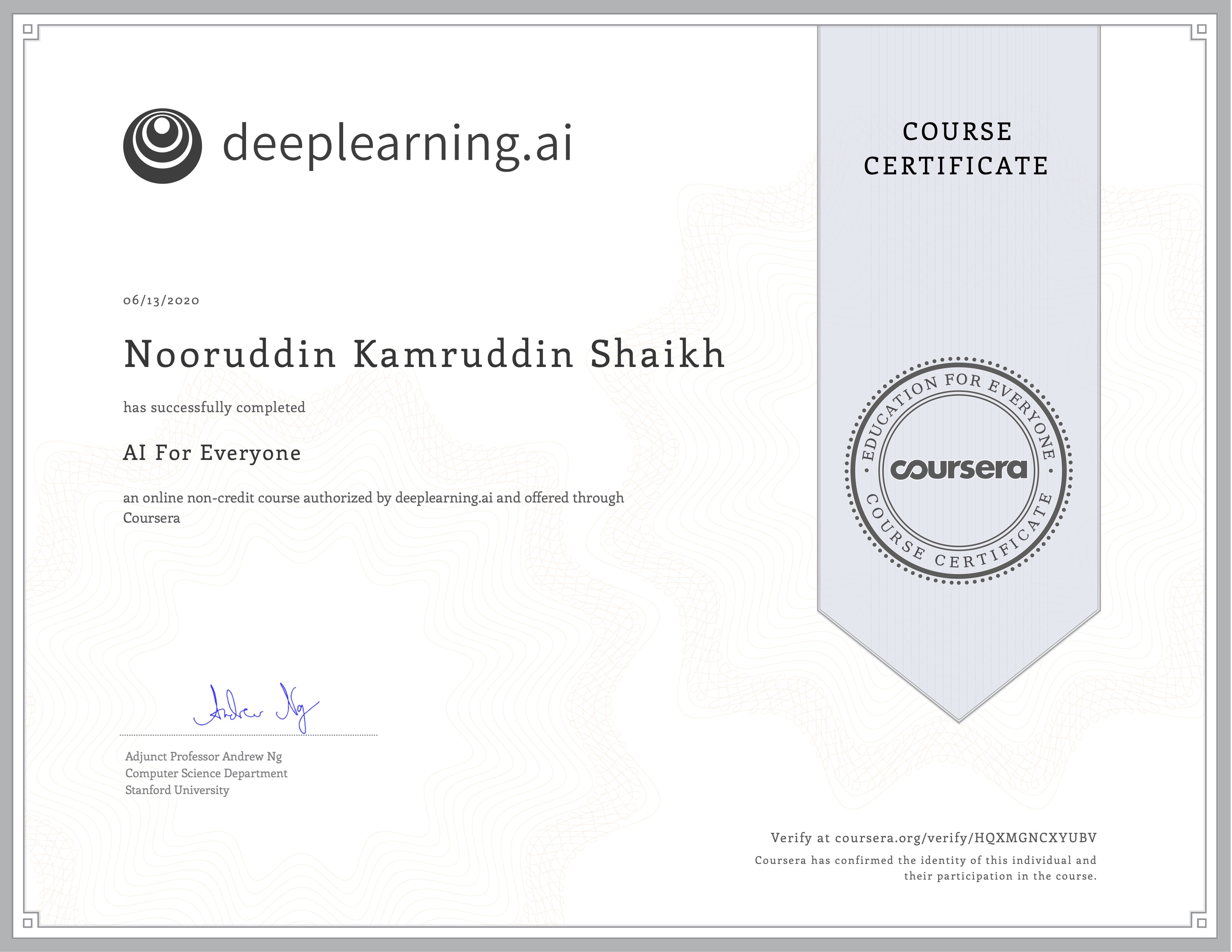 AI For Everyone by Coursera