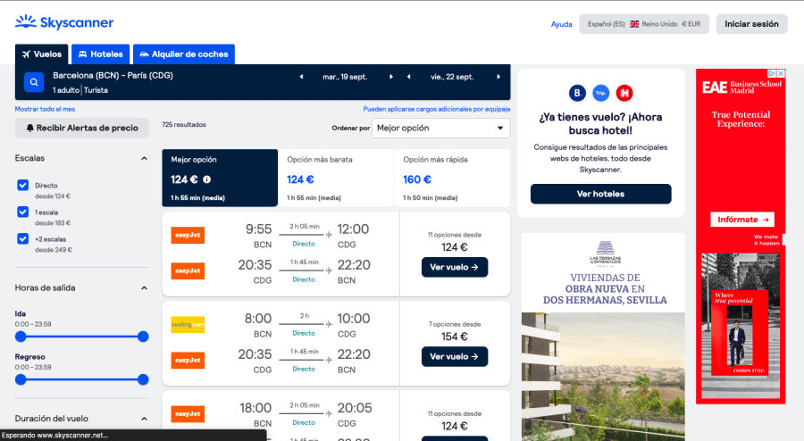 Barcelona to Paris flight comparison
