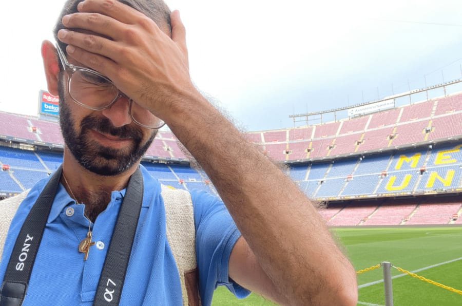 inigo a real madrid fan at barcelona football club