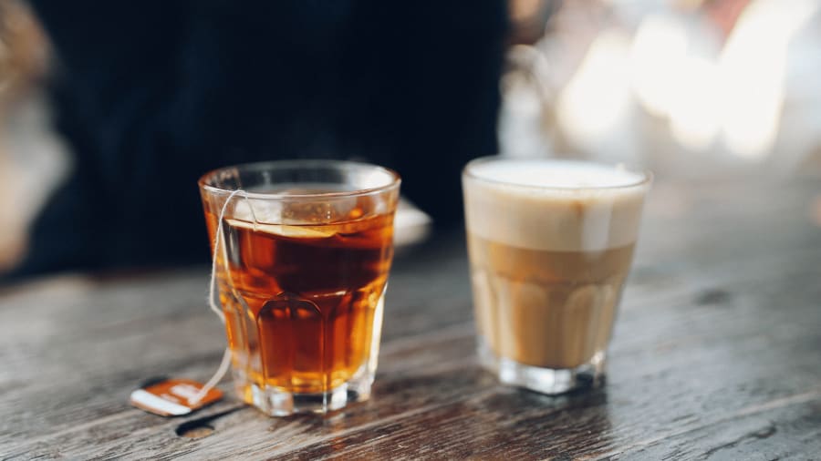 Photo of a cup of tea and a cup of coffee