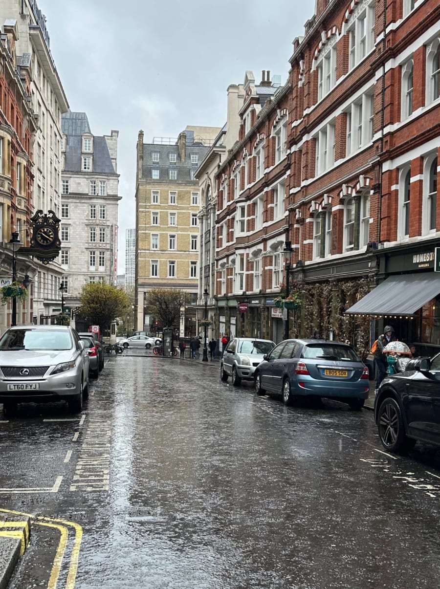 rainy london spring street