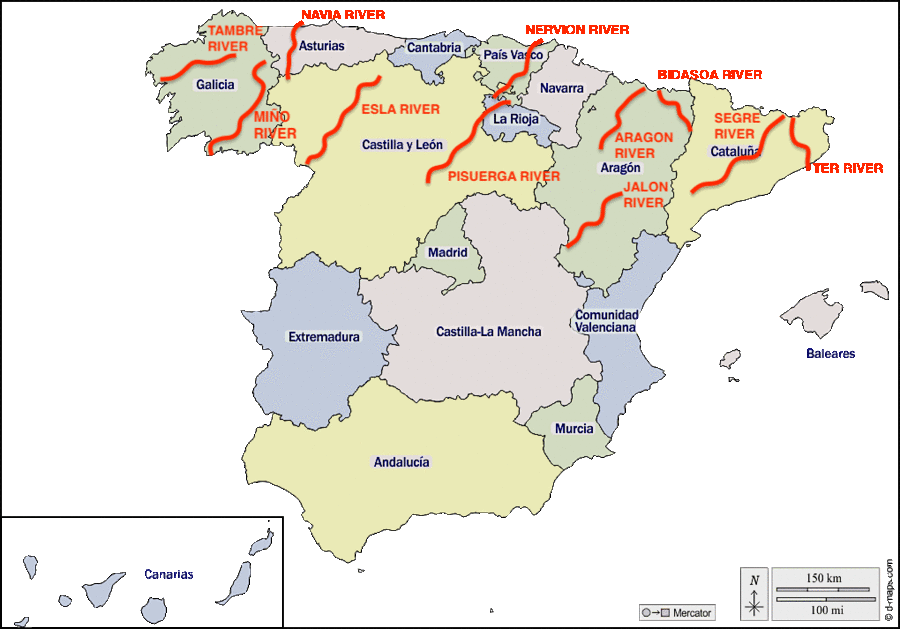 map of spain northern rivers