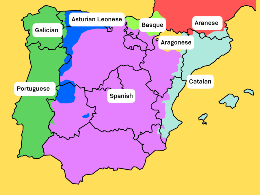 Map of modern languages on the iberian peninsula