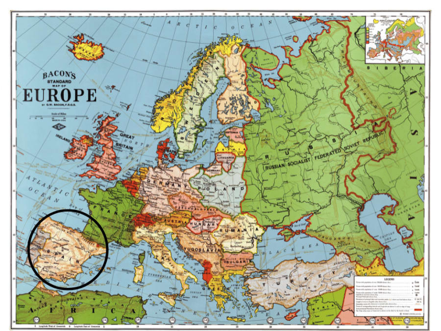 Spain is in the south of Europe
