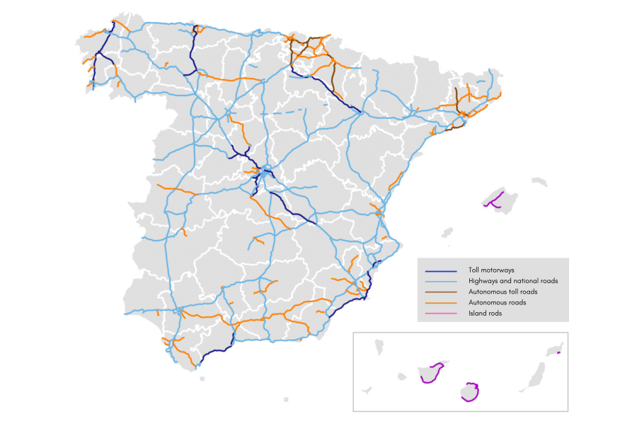 Spain main roads map