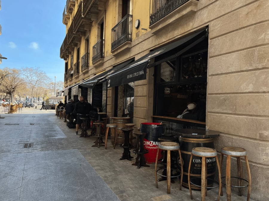 People having a beer in a terrace in Barcelona in spring