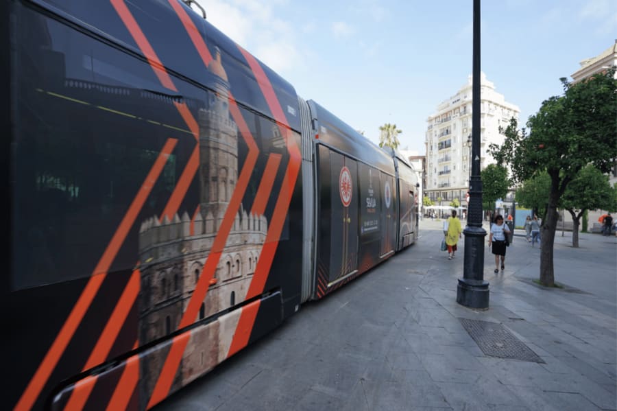 Tram in Seville through the city center