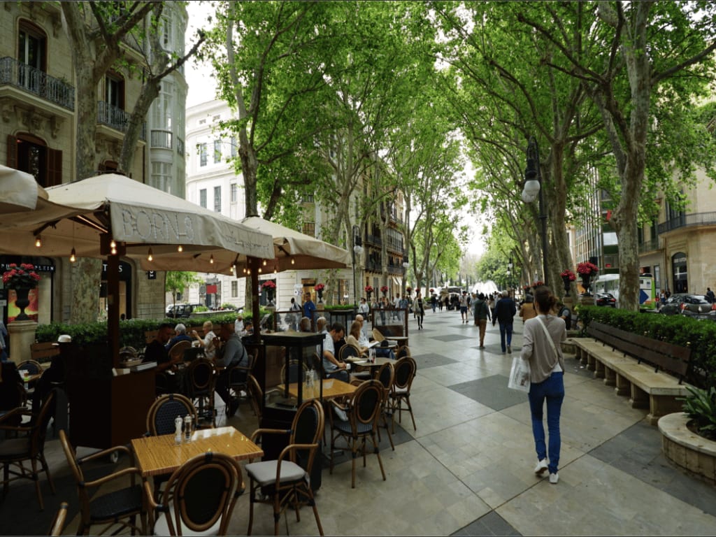 Terraces at Passeig de Born in Palma de Mallorca.