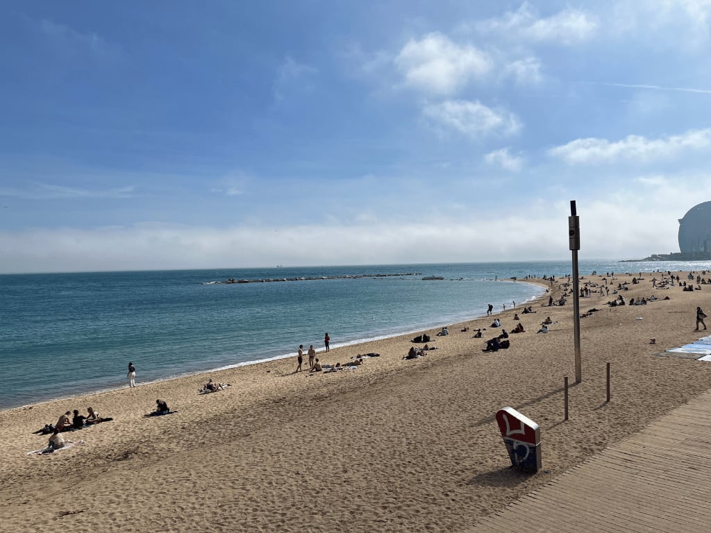 A view of the Barceloneta beach in spring.