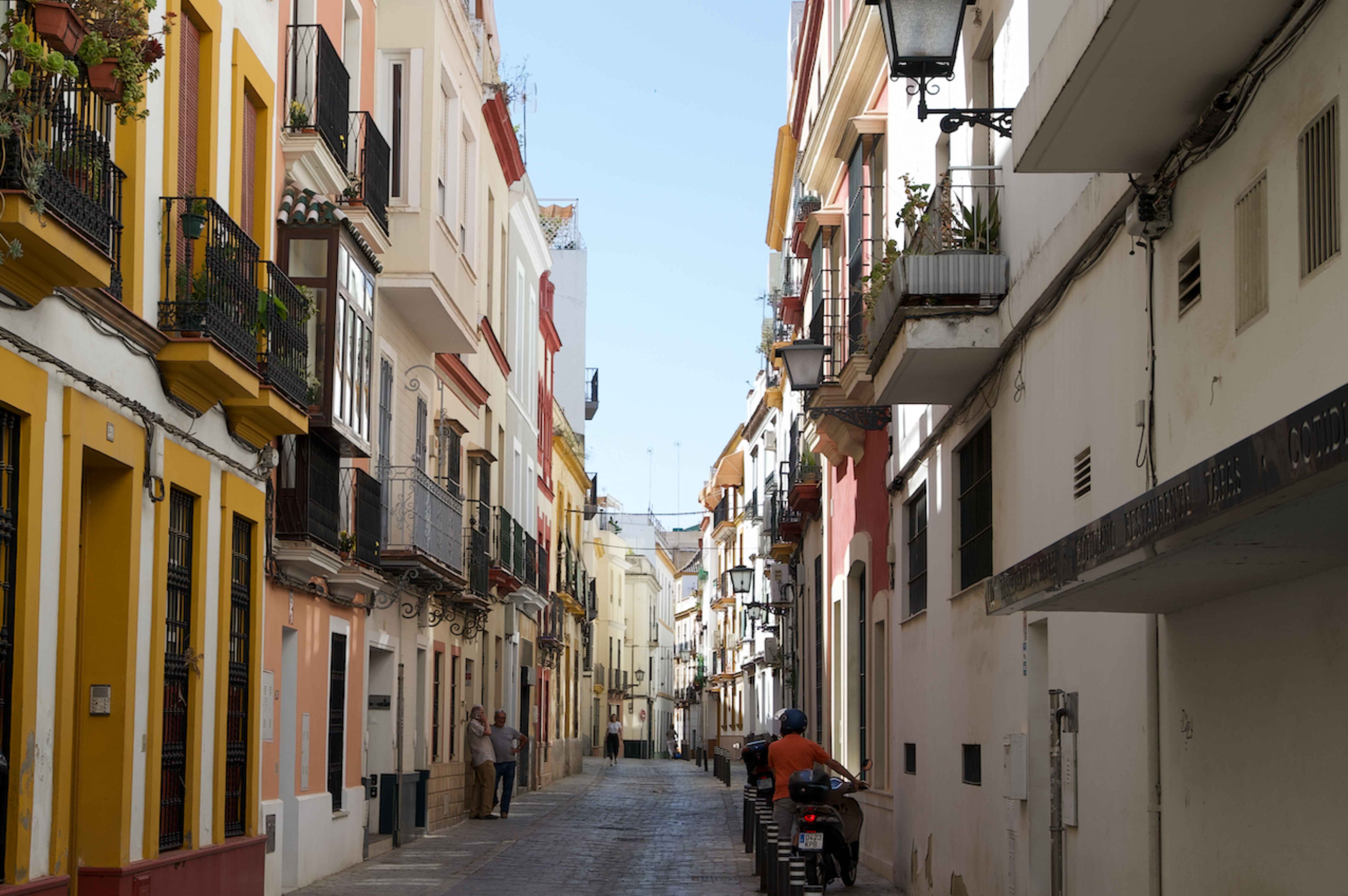 seville city beautiful street and balconies